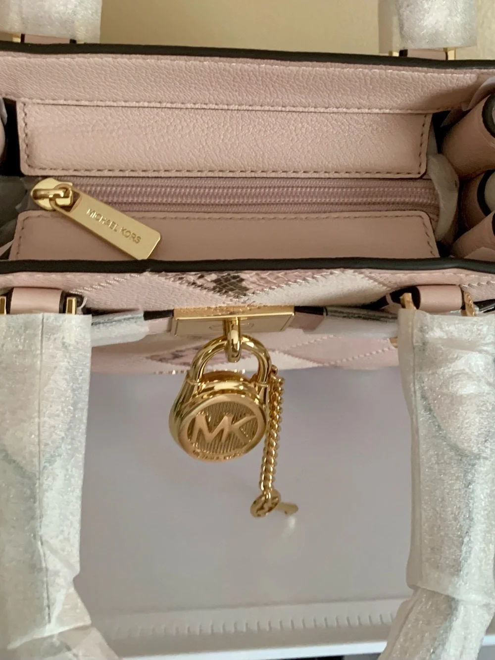 Michael Kors Hamilton Small Patchwork & Snake Embossed Satchel NWT